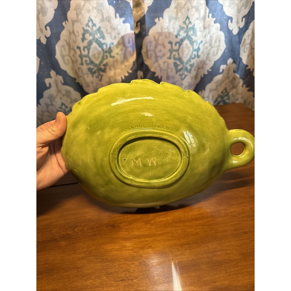 VINTAGE Ceramic ~HOLLAND MOLD Green LEAF CANDY DISH Hand Made. - Picture 6 of 12